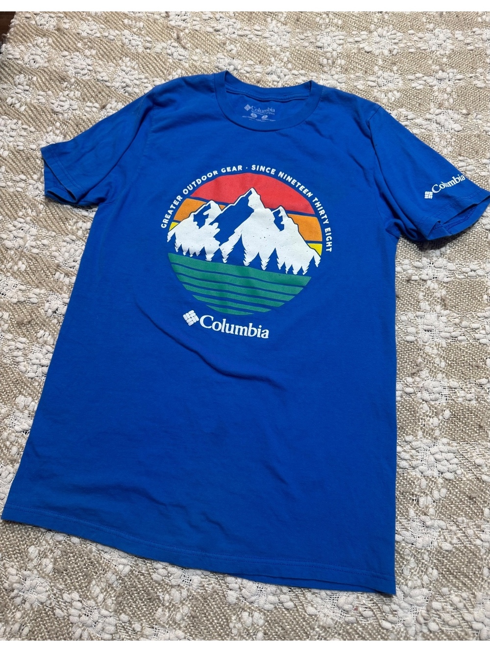 Columbia Mountain Graphic Greater Outdoor Gear T-Shirt Blue Men’s Small
